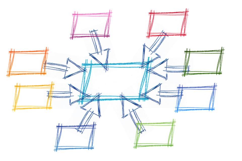 Bunte Rahmen, die ein Netzwerk bilden