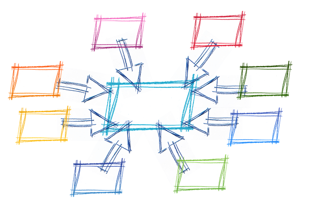 Bunte Rahmen, die ein Netzwerk bilden